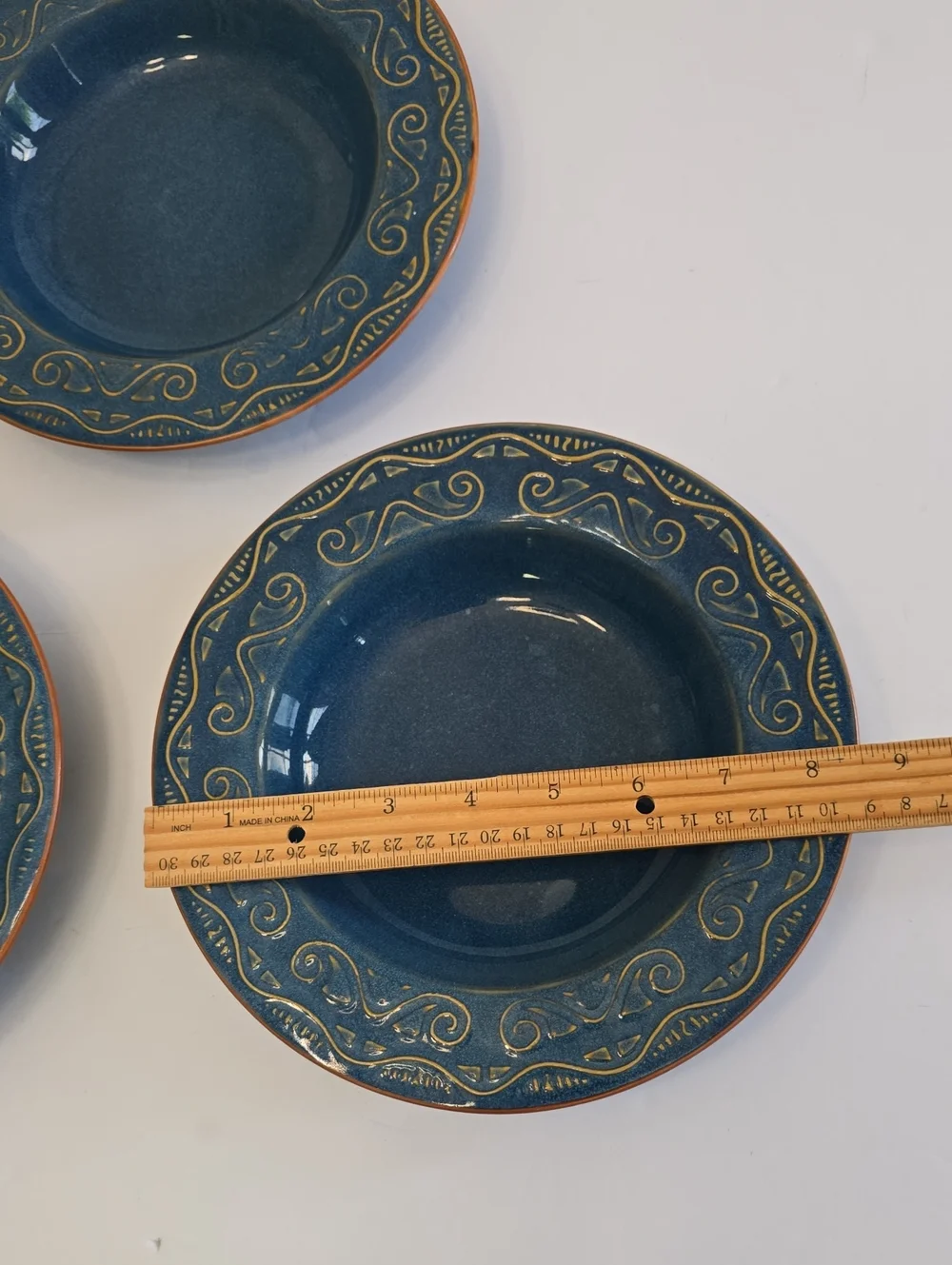 Pier 1 Set Of 3 Tunisia Soup Bowls Stoneware Blue Scroll Design